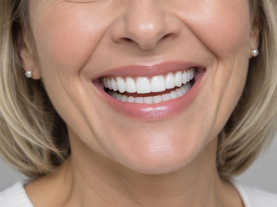Illustrative smile after full implant treatment — Gaps gone, confidence back